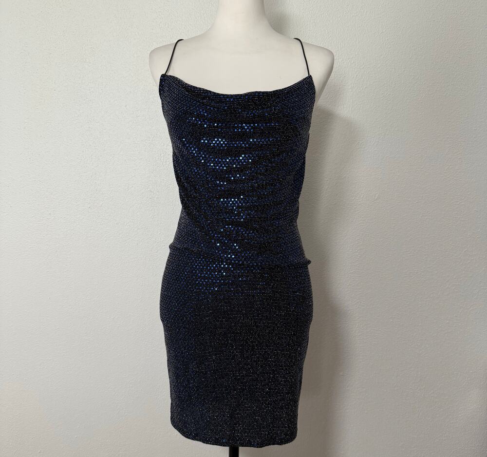 New Look Women's Blue Navy Sequin Shimmer Mini Bodycon Dress Size 10